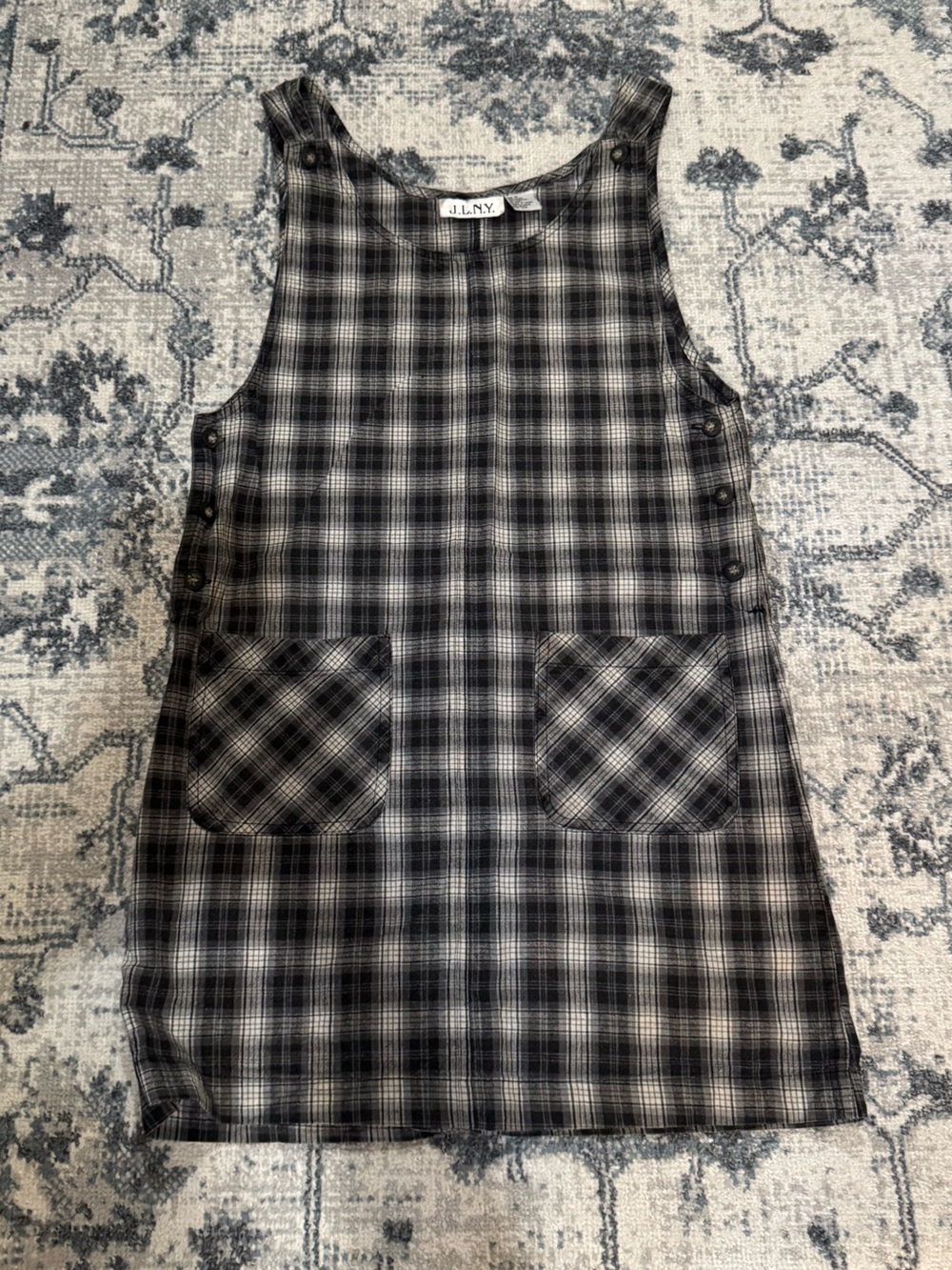 Black & Gray Plaid Sleeveless Pinafore Dress